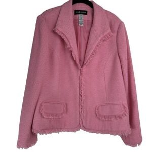 Sag Harbor Tweed‎ Blazer Plus Size 18 Pink Fringe Lady Like Business Casual